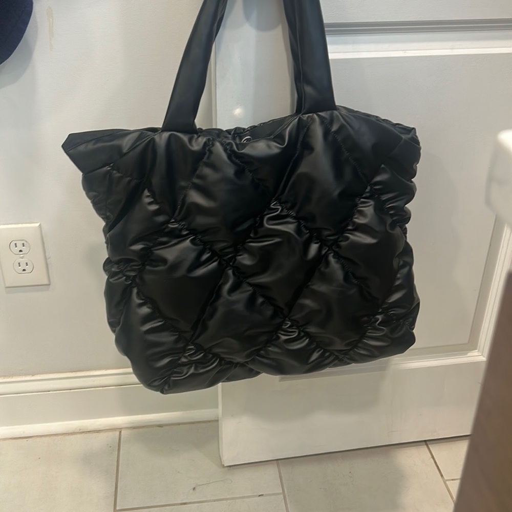 Topshop Black Structured Tote Bag with Glossy Finish